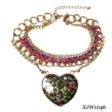 Satin and Chain Braided Big Heart Pendant Necklace (XJW1046)